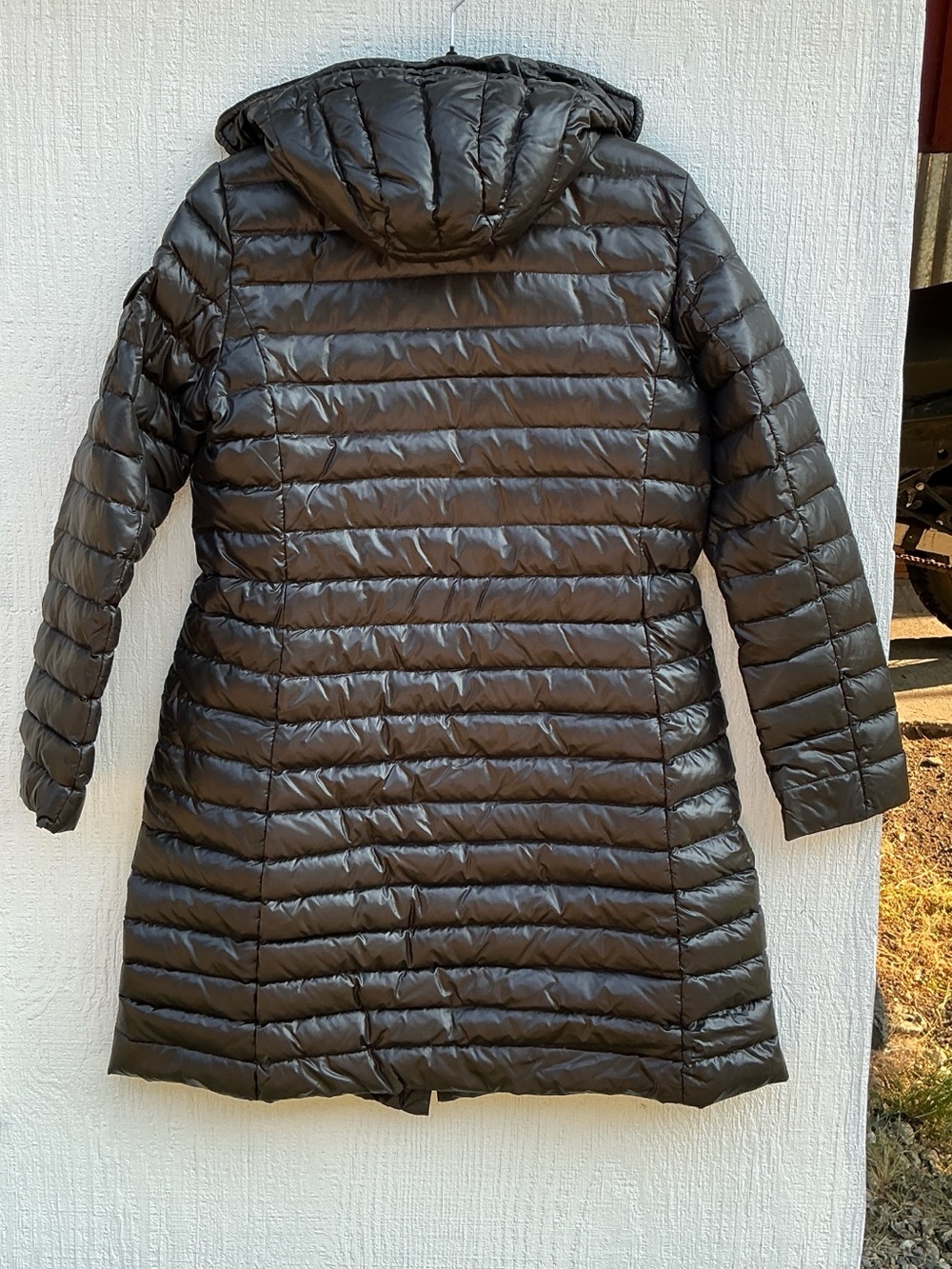 Moncler Black Long Hooded Down Puffer Coat Size 2 Logo Patch Luxury Winter - Picture 6 of 9
